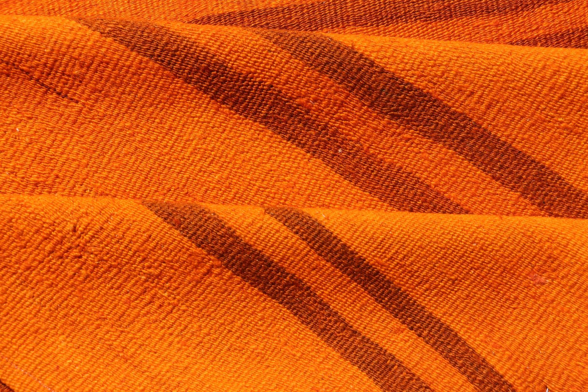 Vintage Turkish Kilim Runner -Vibrant Orange Stripes and Rustic Charm 2'9 x 12'0 For Sale 5