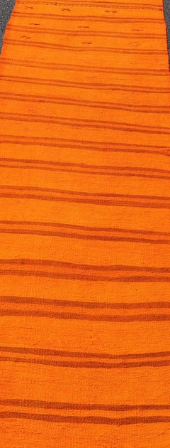 Vintage Turkish Kilim Runner -Vibrant Orange Stripes and Rustic Charm 2'9 x 12'0