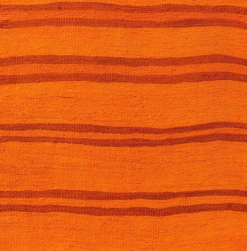 Vintage Turkish Kilim Runner -Vibrant Orange Stripes and Rustic Charm 2'9 x 12'0 In Good Condition For Sale In Atlanta, GA