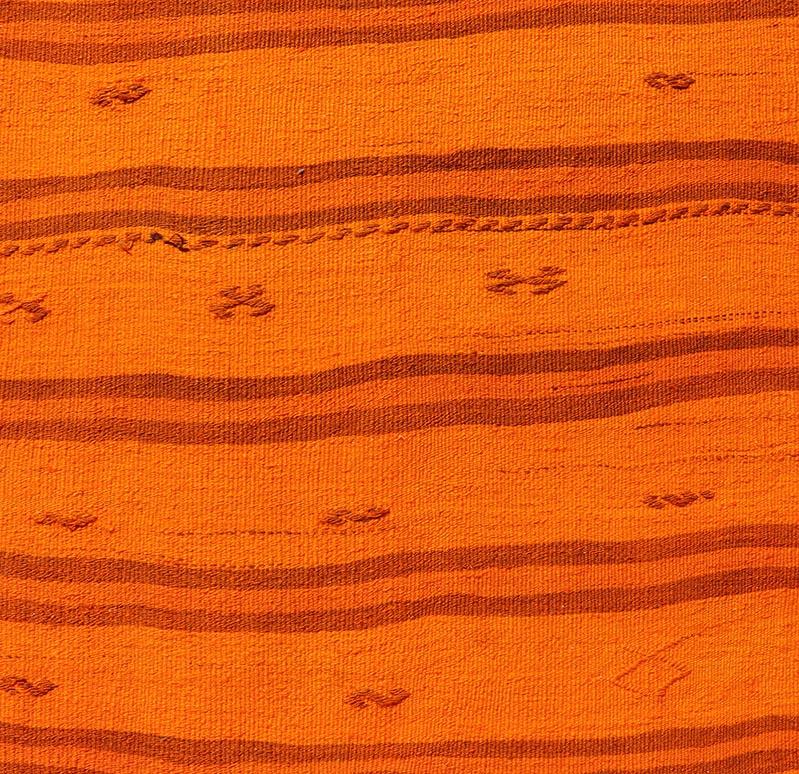 Wool Vintage Turkish Kilim Runner -Vibrant Orange Stripes and Rustic Charm 2'9 x 12'0 For Sale