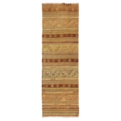 Vintage Turkish Kilim Runner Warm Earth Tones Gold Brown Wool Flatweave
