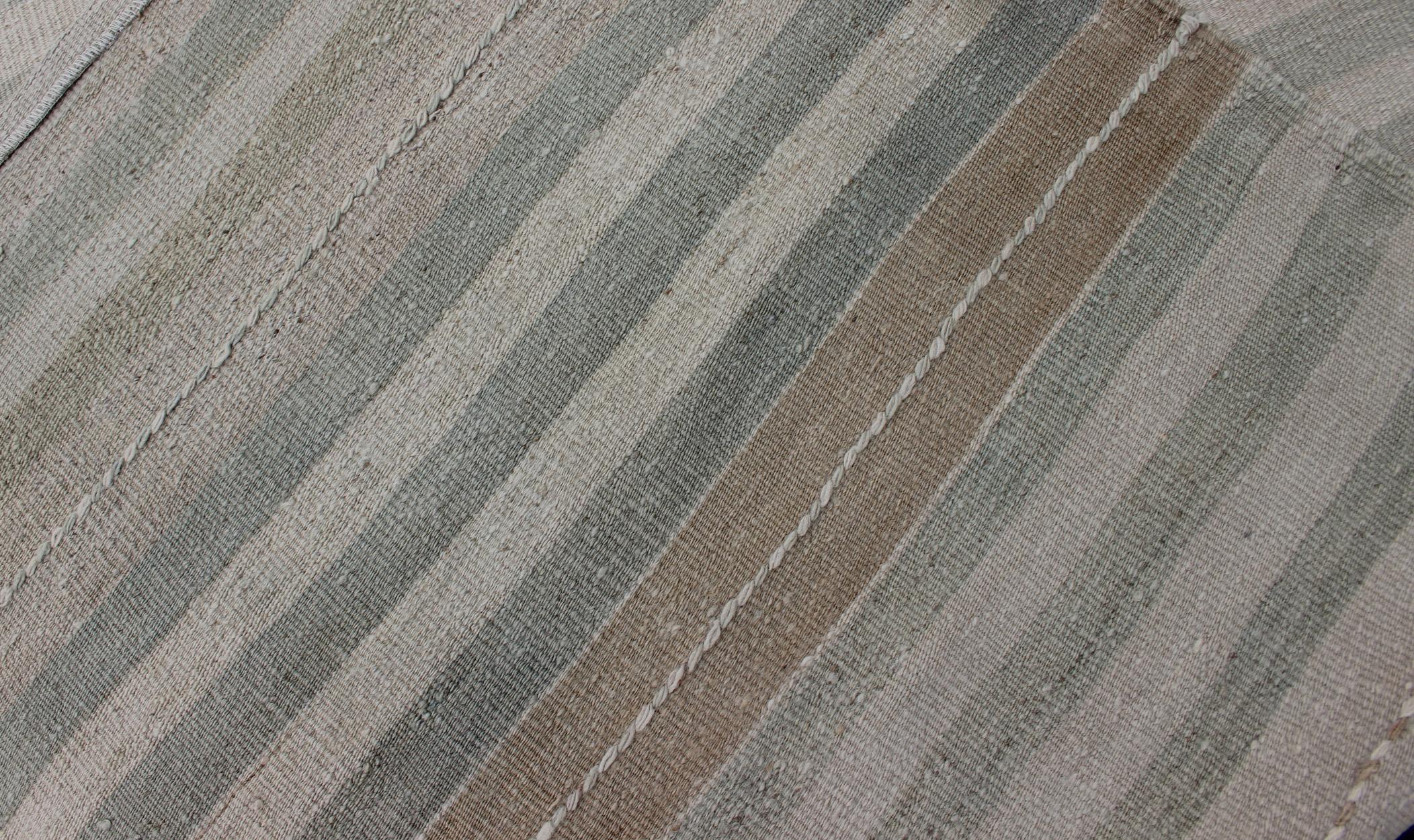 Vintage Turkish Kilim Runner with a Stripe and Modern Design in Neutral Tones For Sale 4