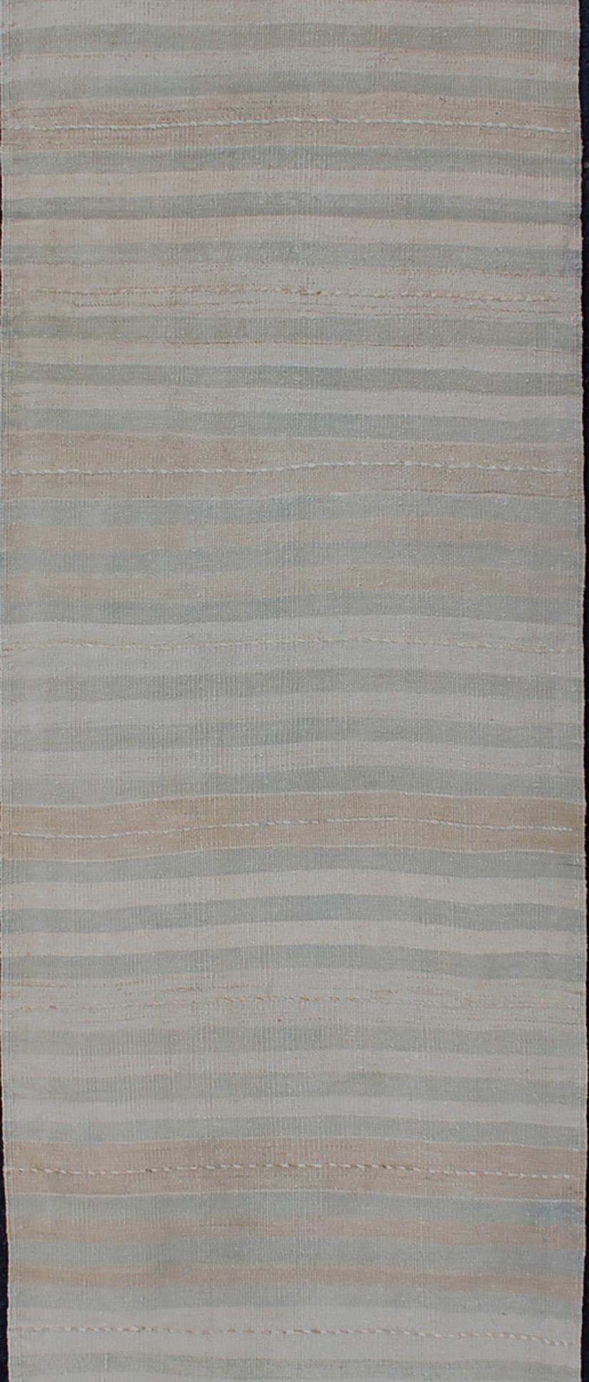 Vintage Turkish Kilim Runner with a Stripe and Modern Design in Neutral Tones In Good Condition For Sale In Atlanta, GA