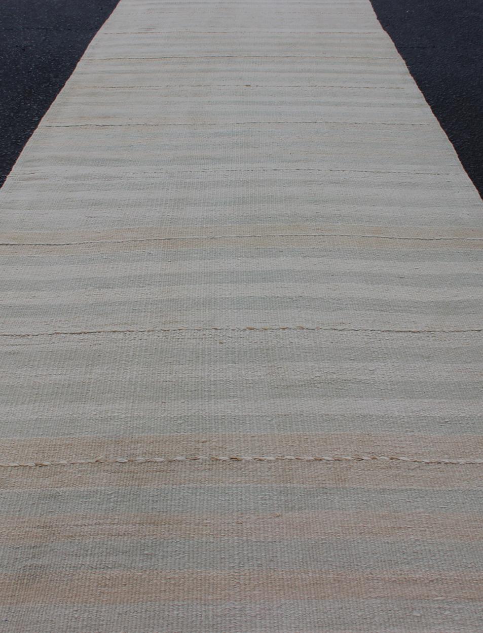 20th Century Vintage Turkish Kilim Runner with a Stripe and Modern Design in Neutral Tones For Sale
