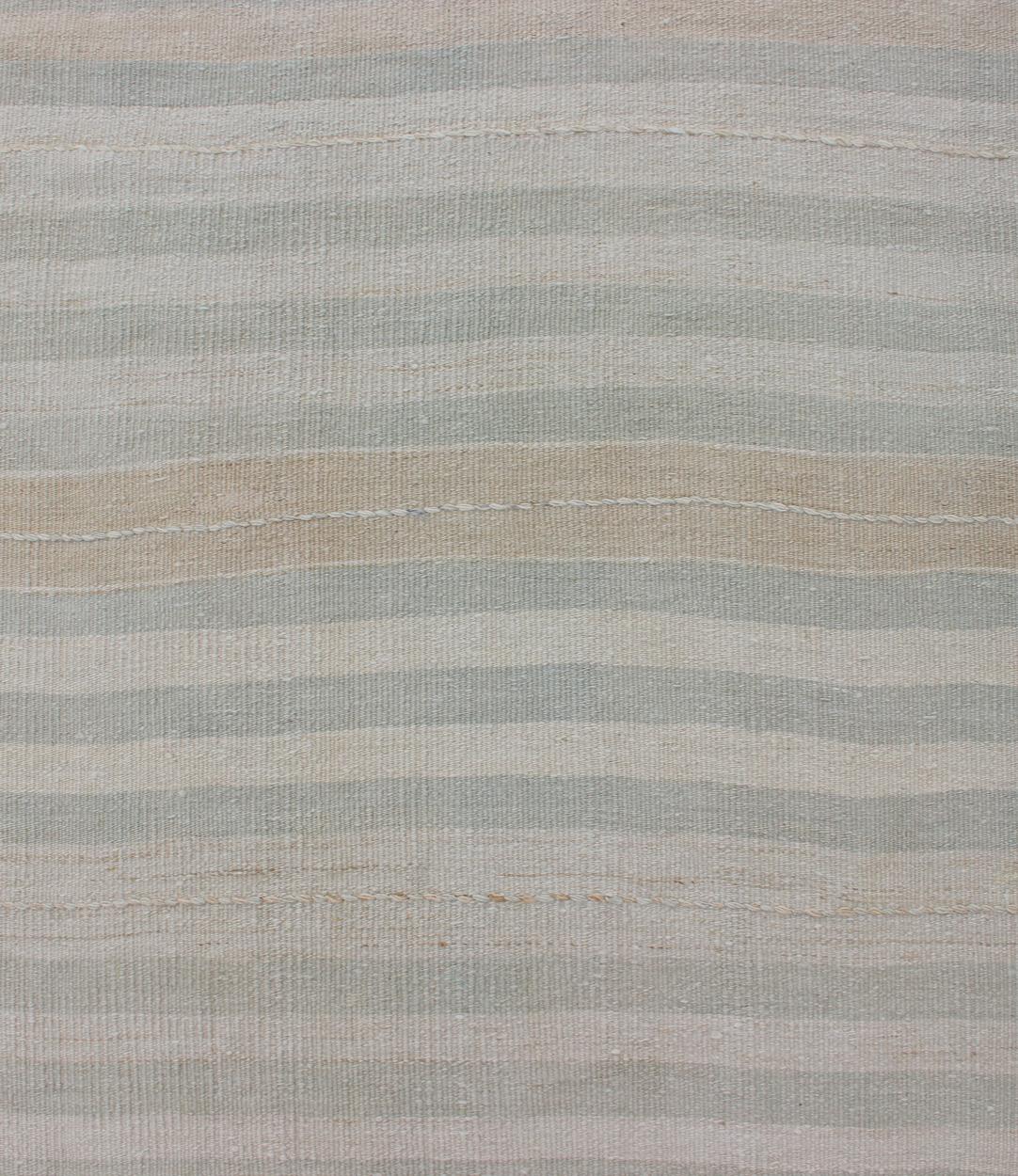 Wool Vintage Turkish Kilim Runner with a Stripe and Modern Design in Neutral Tones For Sale