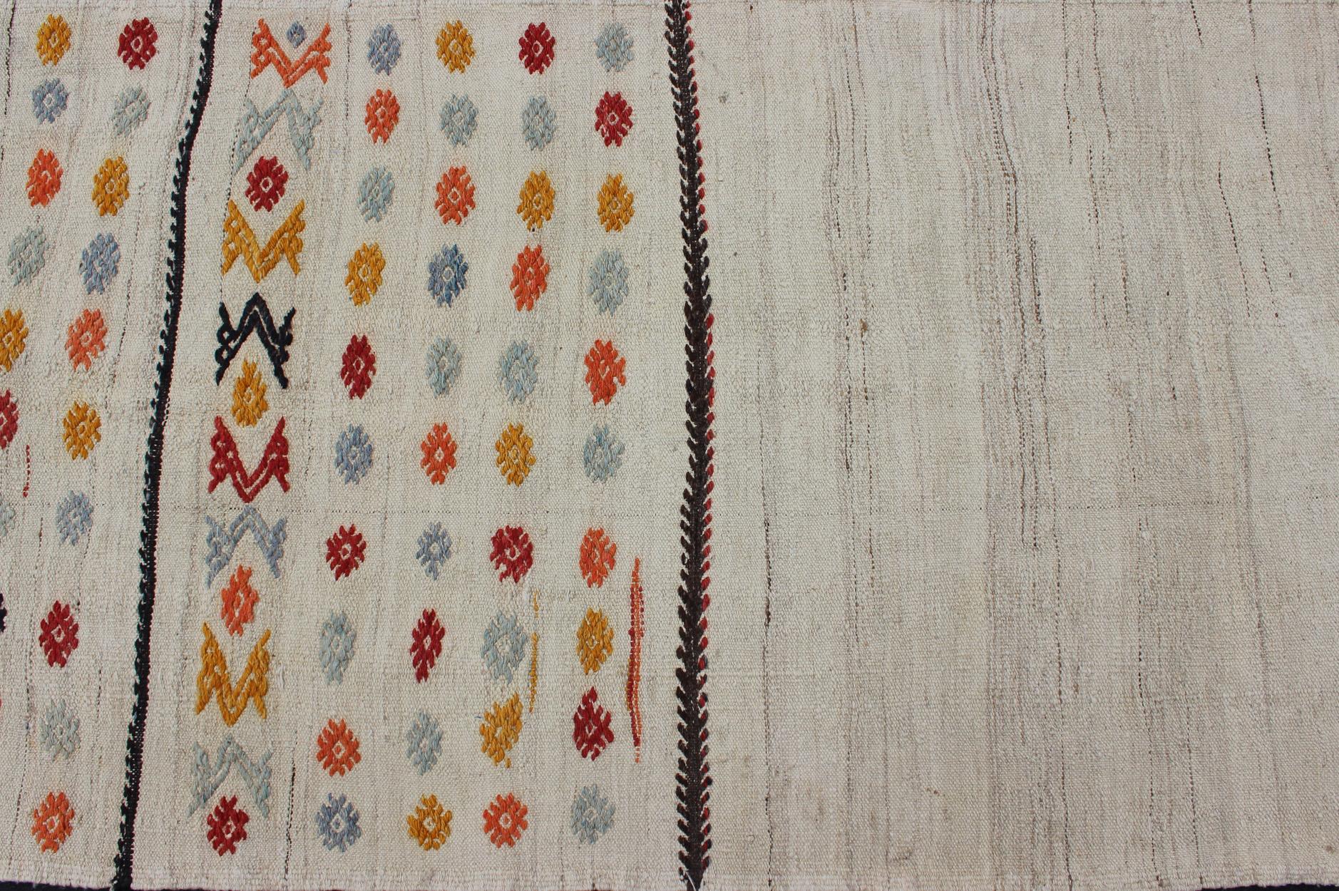 20th Century Vintage Turkish Kilim Runner with a Stripe and Modern Design on One End For Sale