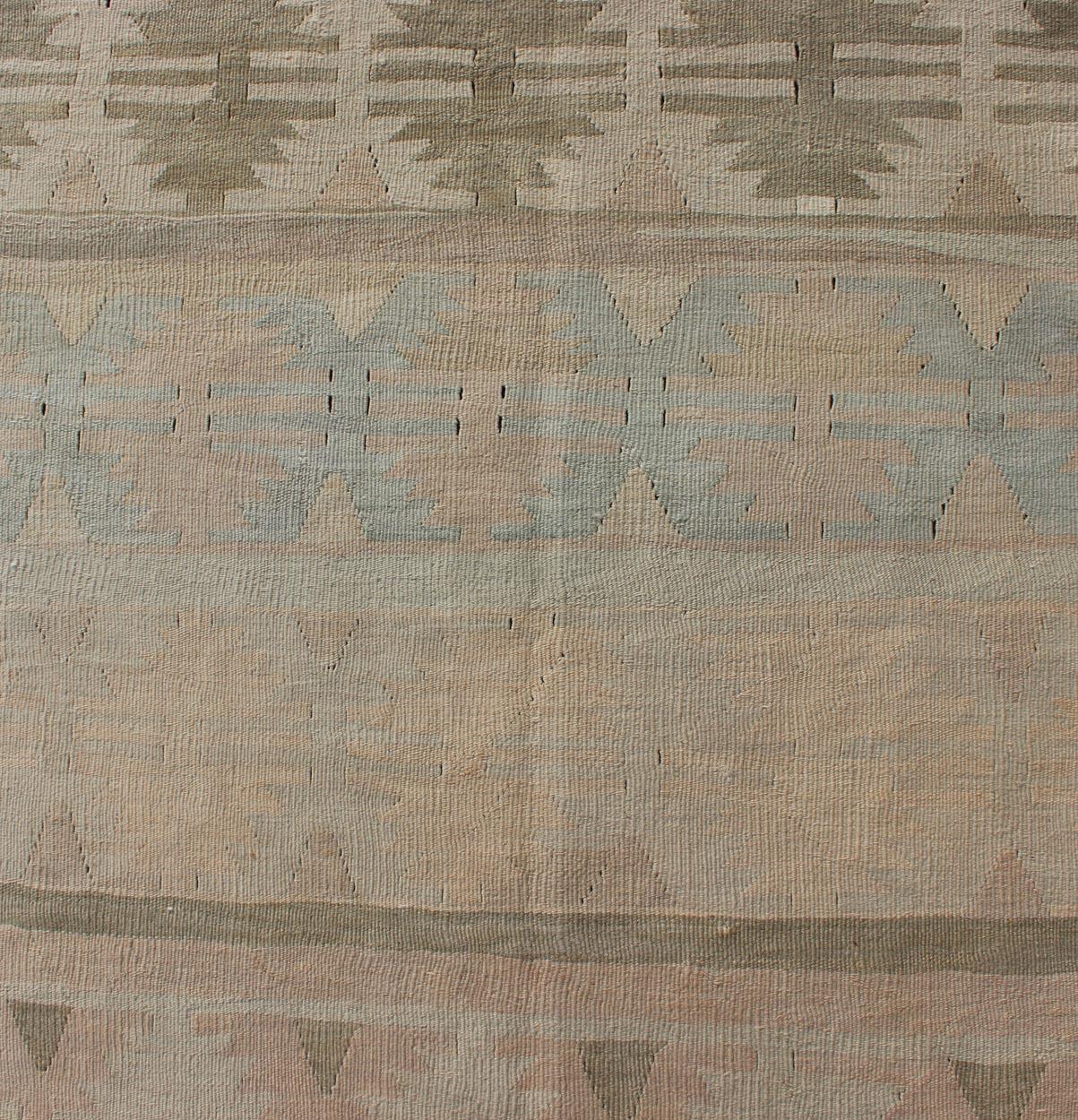 Vintage Turkish Kilim Runner with a Stripe Design in Muted Earthy Color Tones In Good Condition For Sale In Atlanta, GA