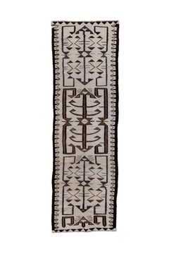 Vintage Turkish Kilim Runner with Beige Field and Black border