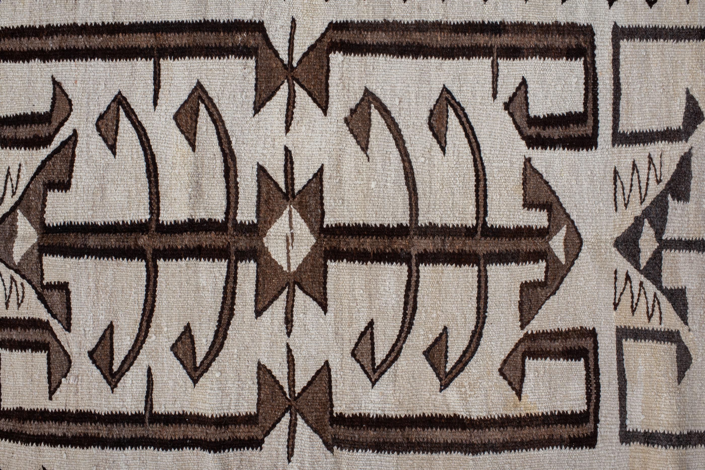 Hand-Knotted Vintage Turkish Kilim Runner with Beige Field and Black border For Sale