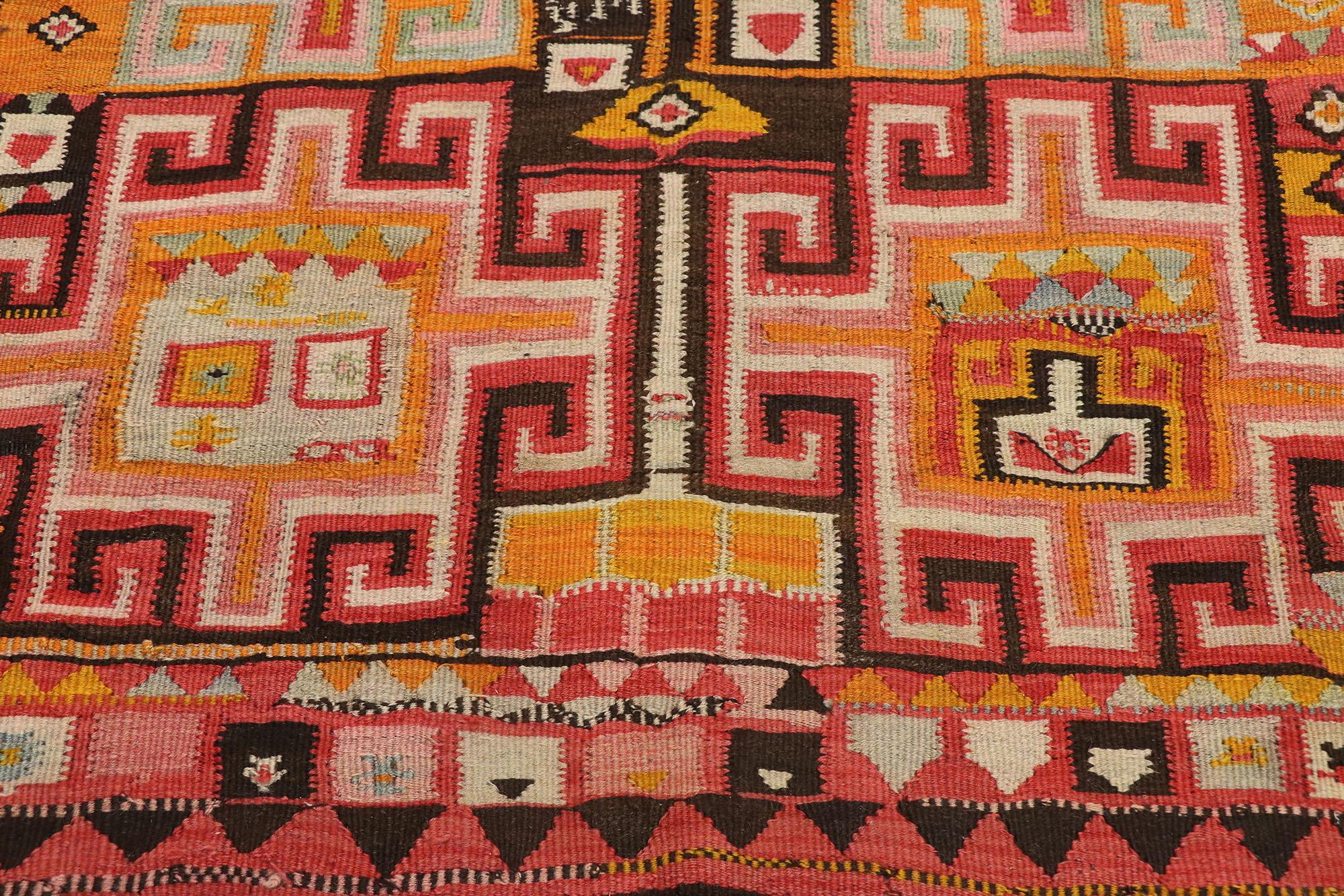 Vintage Turkish Kilim Runner with Boho Chic Southwestern Tribal Style In Good Condition In Dallas, TX