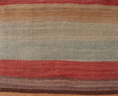 Vintage Turkish Kilim Runner with Coral, Tan and Soft Blue Stripes