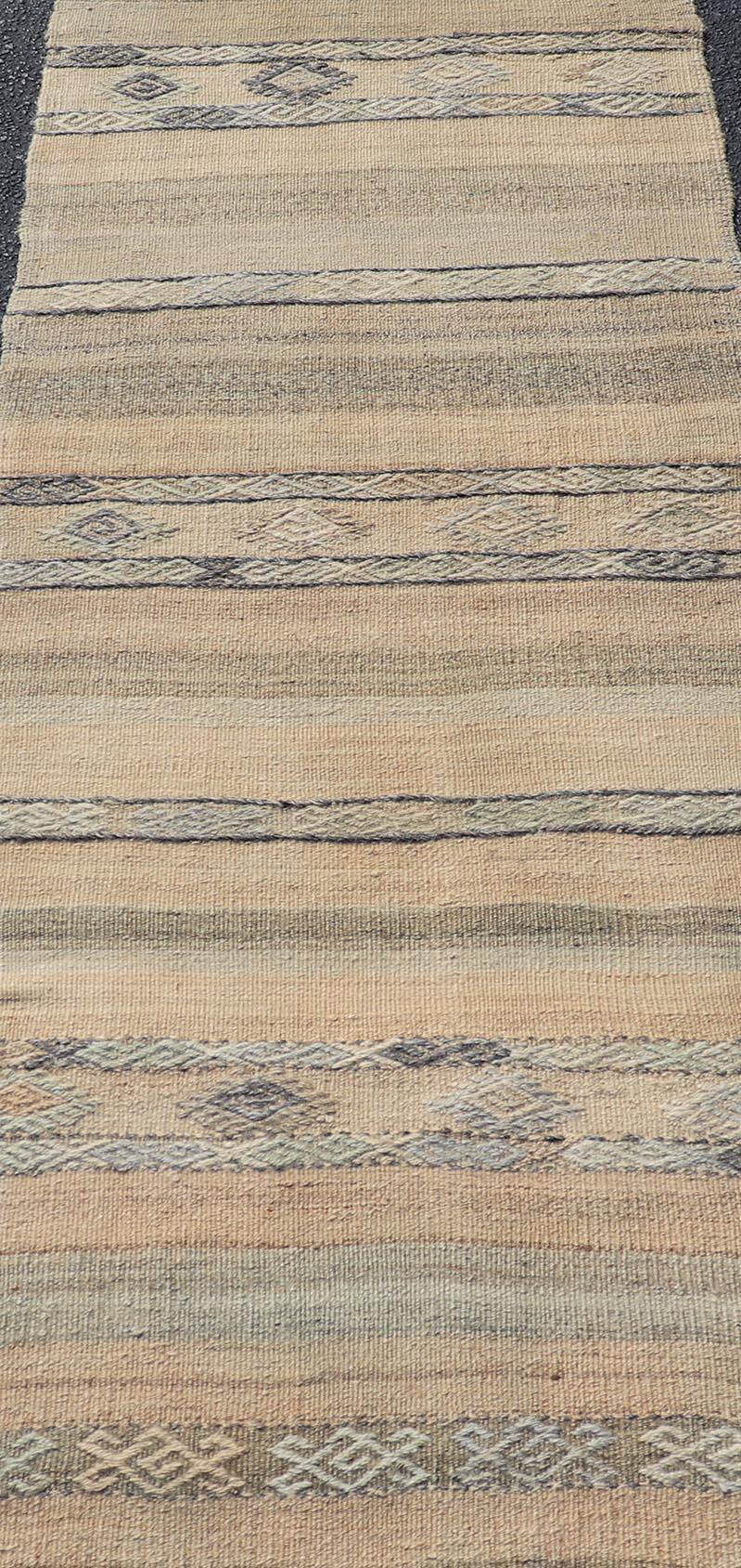 Vintage Turkish Kilim Runner With Earthy Tones and Geometric Designs 2'6 x 6'8 For Sale 1