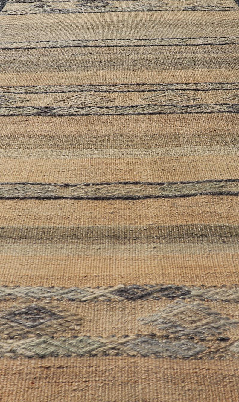 Vintage Turkish Kilim Runner With Earthy Tones and Geometric Designs 2'6 x 6'8 For Sale 2