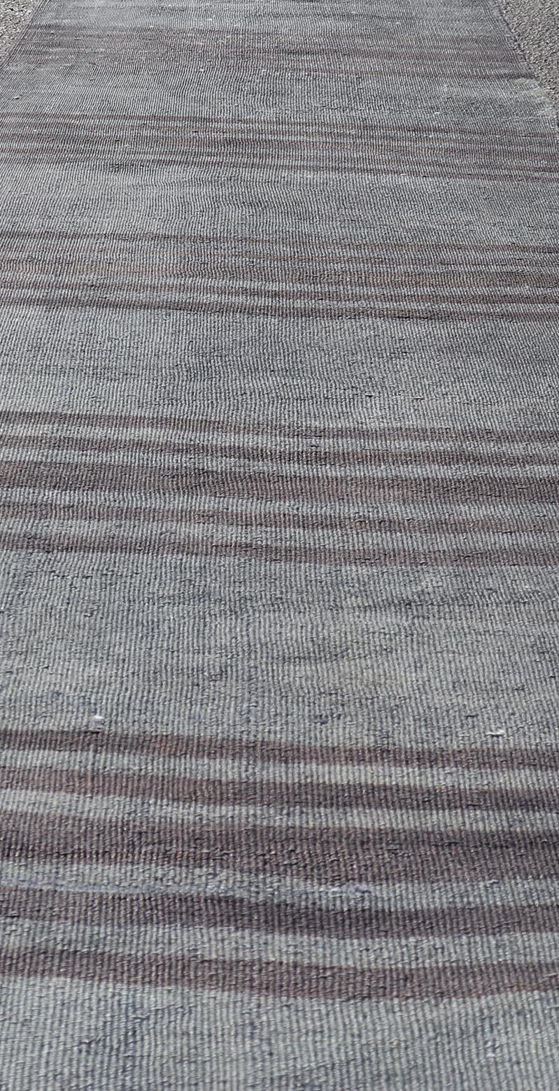 Alfombra Turca Kilim Vintage Con Elegantes Rayas Grises y Marrones 2'4 x 9'3 Turco en venta