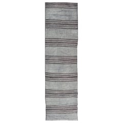 Alfombra Turca Kilim Vintage Con Elegantes Rayas Grises y Marrones 2'4 x 9'3