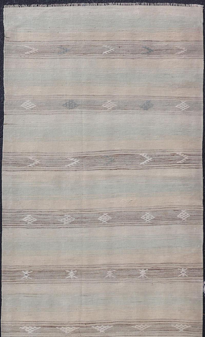 Vintage Turkish Kilim Runner with Horizontal Stripes and Tribal Motifs For Sale 1