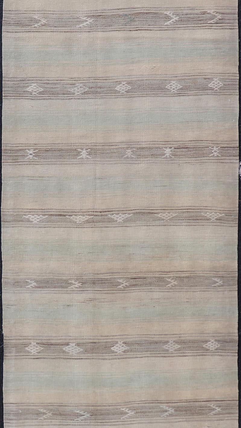 Vintage Turkish Kilim Runner with Horizontal Stripes and Tribal Motifs For Sale 2
