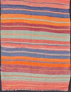 Vintage Turkish Kilim Runner with Horizontal Stripes in Beautiful Colors
