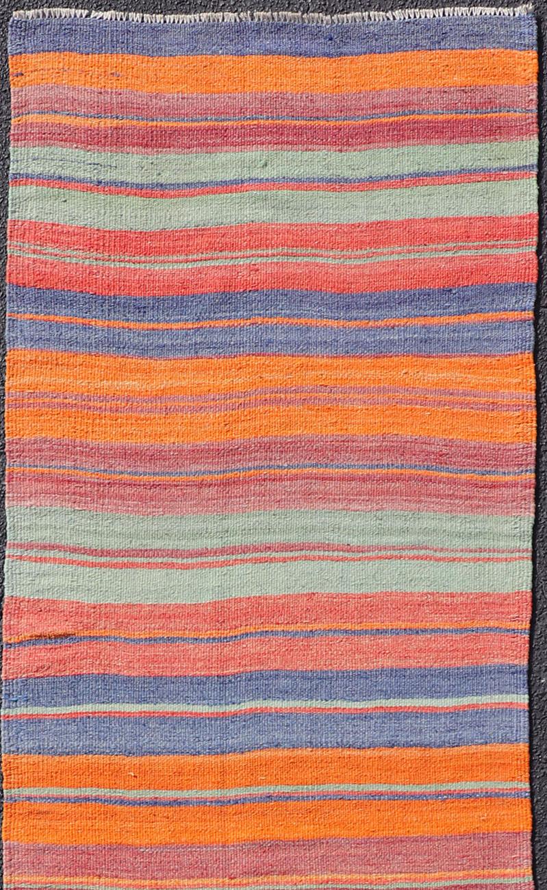 Vintage Turkish Kilim Runner with Horizontal Stripes in Beautiful Colors For Sale 2