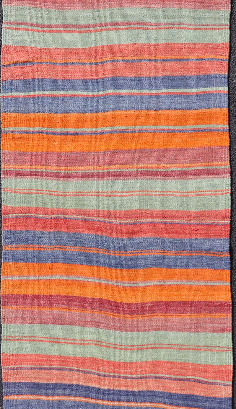 Vintage Turkish Kilim Runner with Horizontal Stripes in Beautiful Colors For Sale 3
