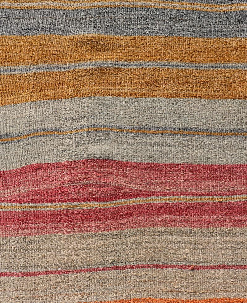 Vintage Turkish Kilim Runner with Horizontal Stripes in Bright Color Tones For Sale 3
