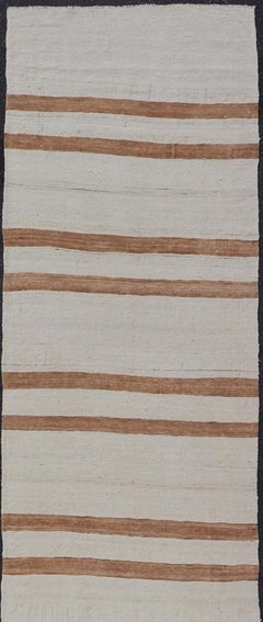 Vintage Turkish Kilim Runner with Horizontal Stripes in Ivory and Cognac