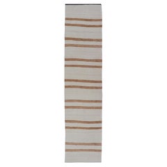 Retro Turkish Kilim Runner with Horizontal Stripes in Ivory and Cognac