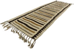 Vintage Turkish Kilim Runner with Neutral Navajo Style