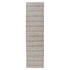 Vintage Turkish Kilim Runner with Soft Beige and Muted Pastel Stripes