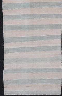 Vintage Turkish Kilim Runner with Soft Blue and Ivory Stripes 2'7 x 11'10