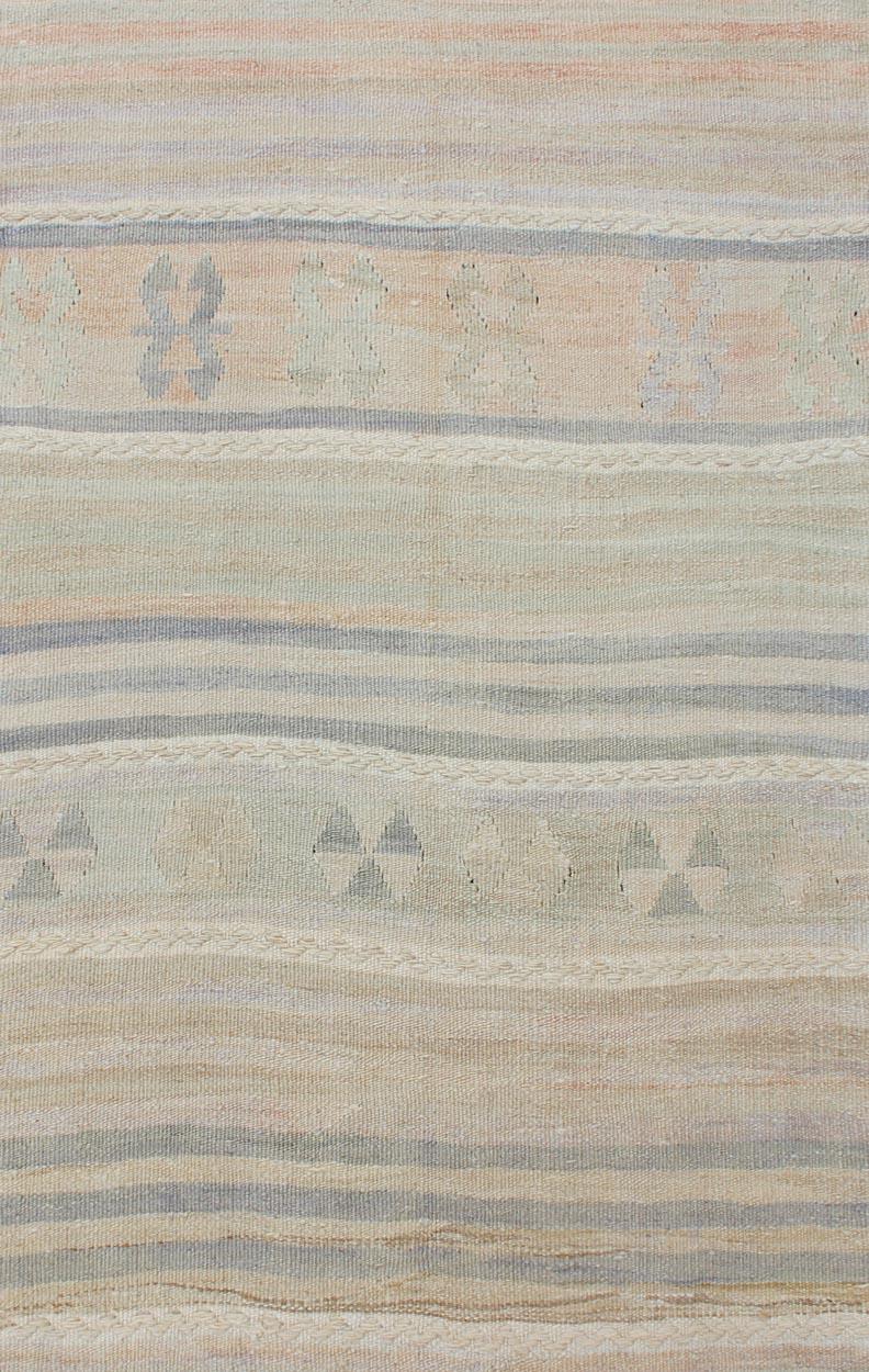 20th Century Vintage Turkish Kilim Runner with Soft Stripes and Modern Design in Muted Colors For Sale