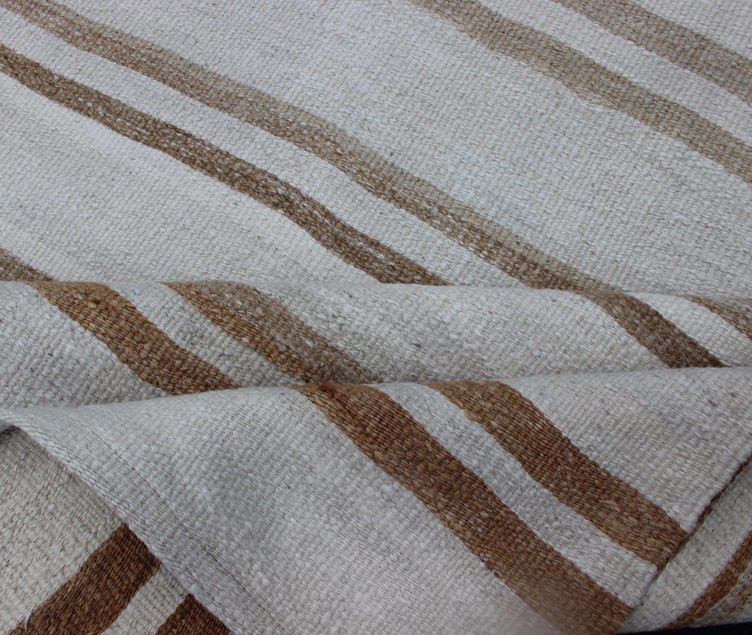 Vintage Turkish Kilim Runner with Stripe Design in Light Brown and Cream Tones For Sale 4