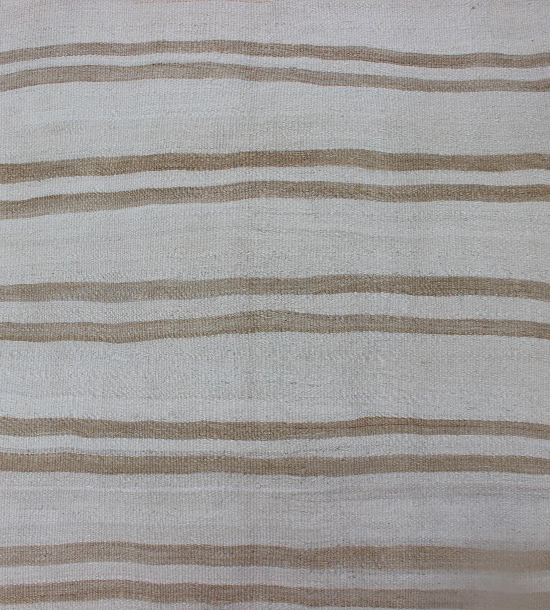 Wool Vintage Turkish Kilim Runner with Stripe Design in Light Brown and Cream Tones For Sale