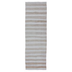 Vintage Turkish Kilim Runner with Stripe Design in Light Brown and Cream Tones