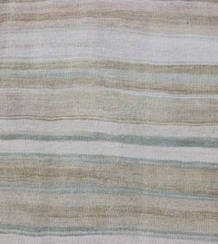 Vintage Turkish Kilim Runner with Stripes and Modern Design in Muted Colors