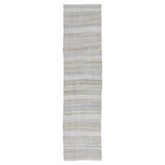 Vintage Turkish Kilim Runner with Stripes and Modern Design in Muted Colors