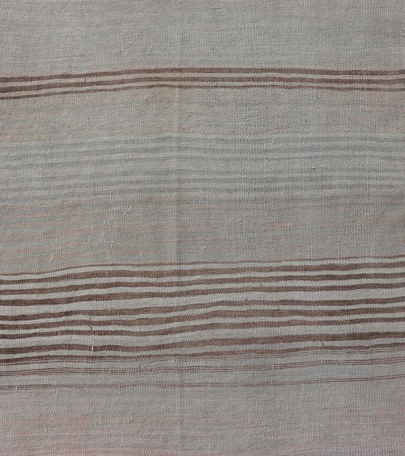 Vintage Turkish Kilim Runner with Stripes in Brown, Cream, Pink and Blue 1