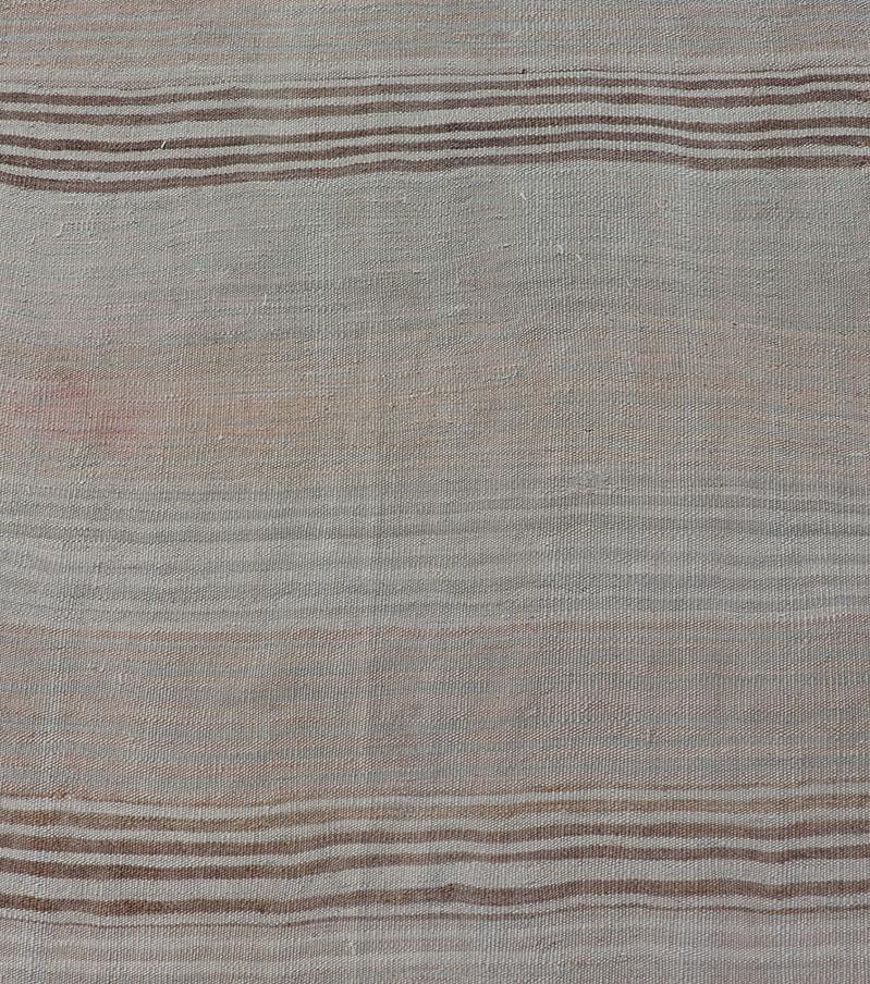 Vintage Turkish Kilim Runner with Stripes in Brown, Cream, Pink and Blue 2