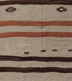 Vintage Turkish Kilim Runner with Stripes in Cream, Brown & Soft Coral Color