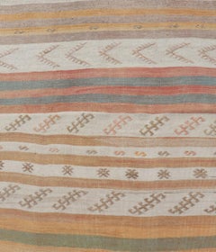 Vintage Turkish Kilim Runner with Stripes in Cream, Lt Green, Coral & Yellow