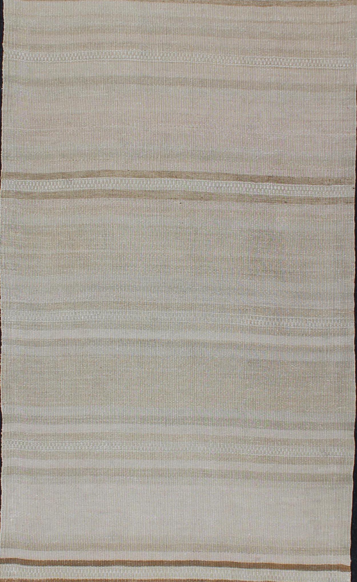 Vintage Turkish Kilim Runner with Stripes in Light Brown and Neutral Tones In Good Condition For Sale In Atlanta, GA