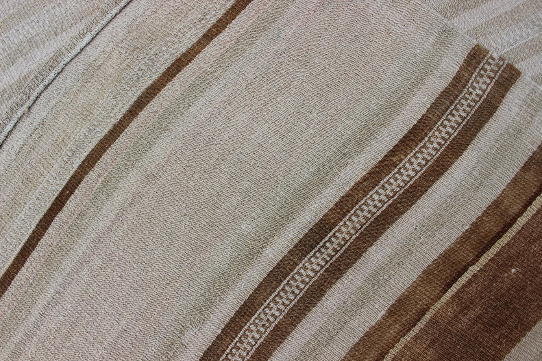20th Century Vintage Turkish Kilim Runner with Stripes in Light Brown and Neutral Tones For Sale