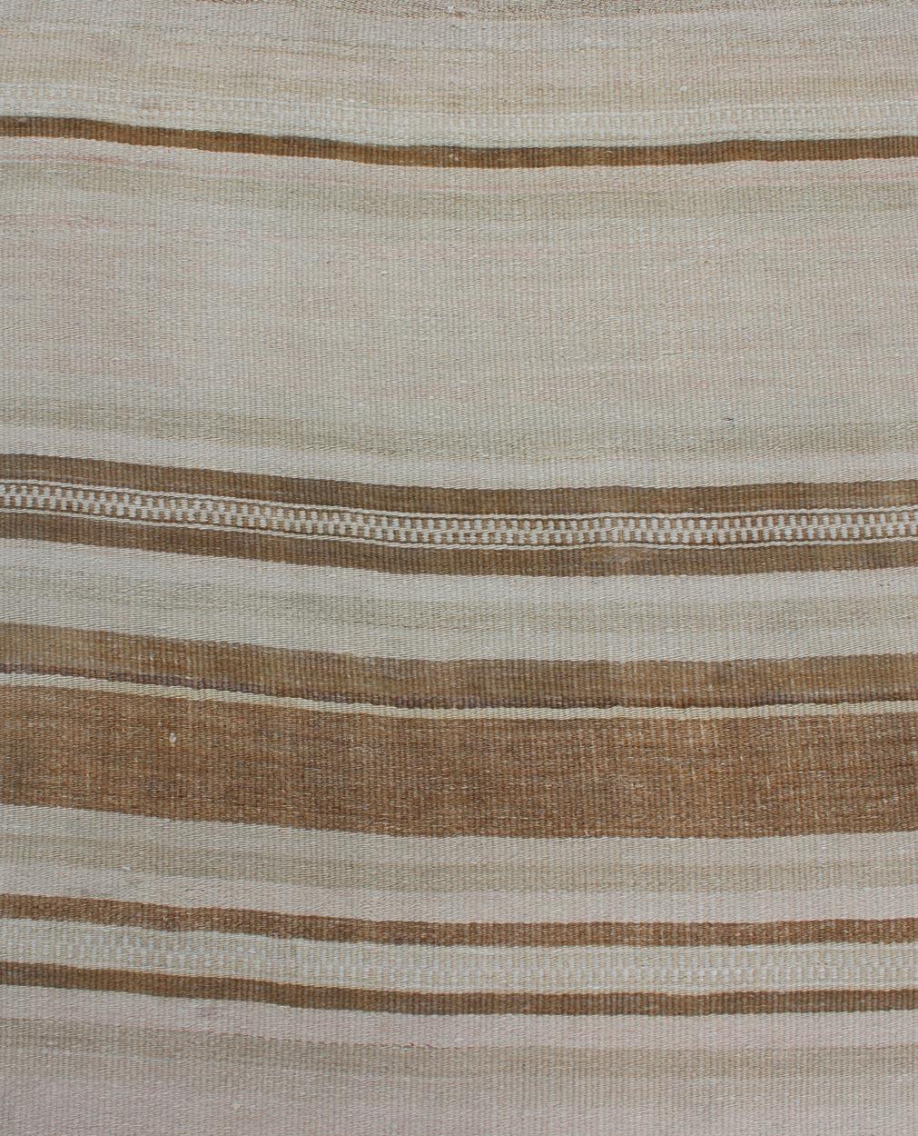 Vintage Turkish Kilim Runner with Stripes in Light Brown and Neutral Tones For Sale 3