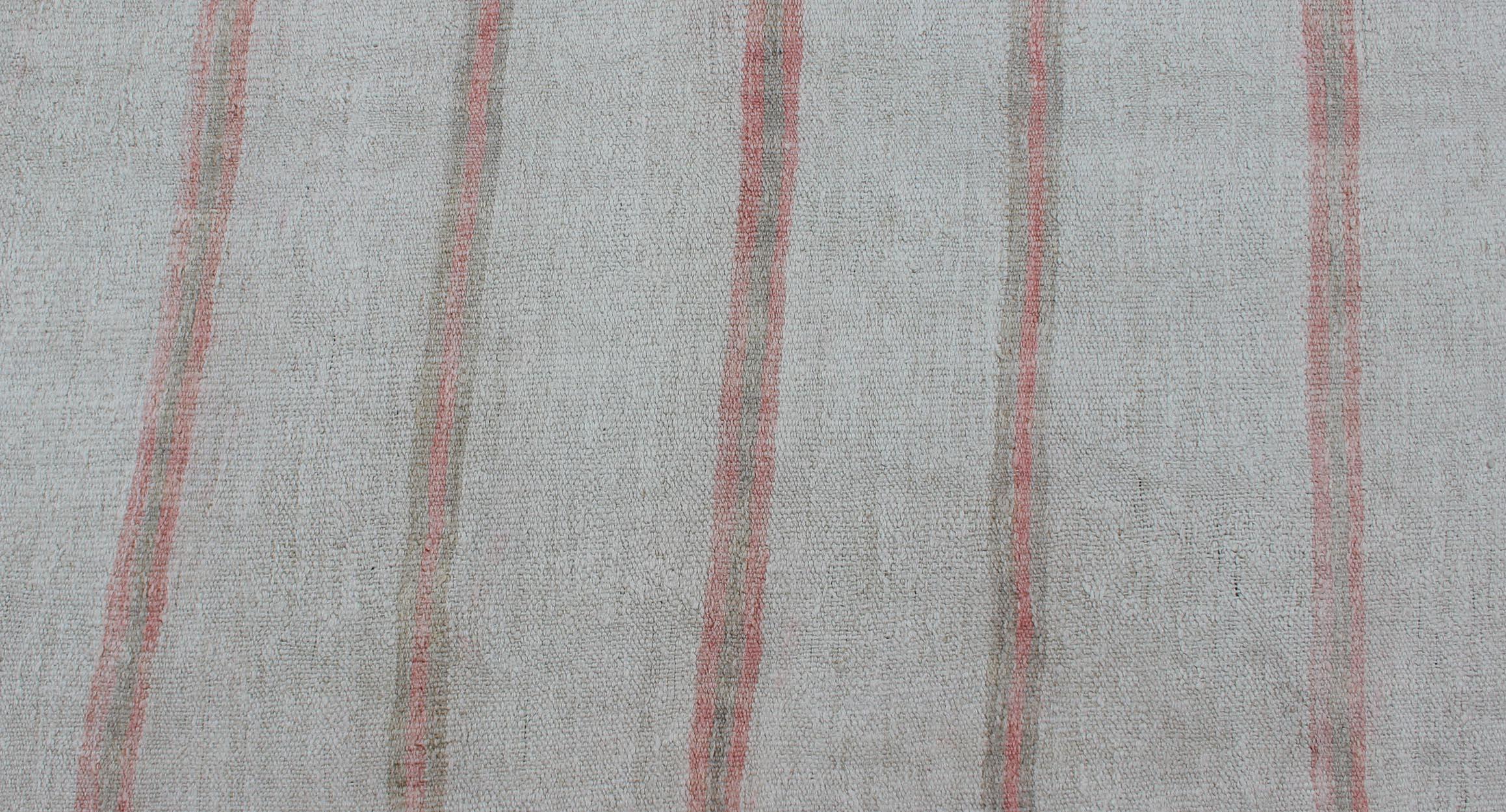 20th Century Vintage Turkish Kilim Runner with Stripes in Light Coral and Neutral Tones For Sale
