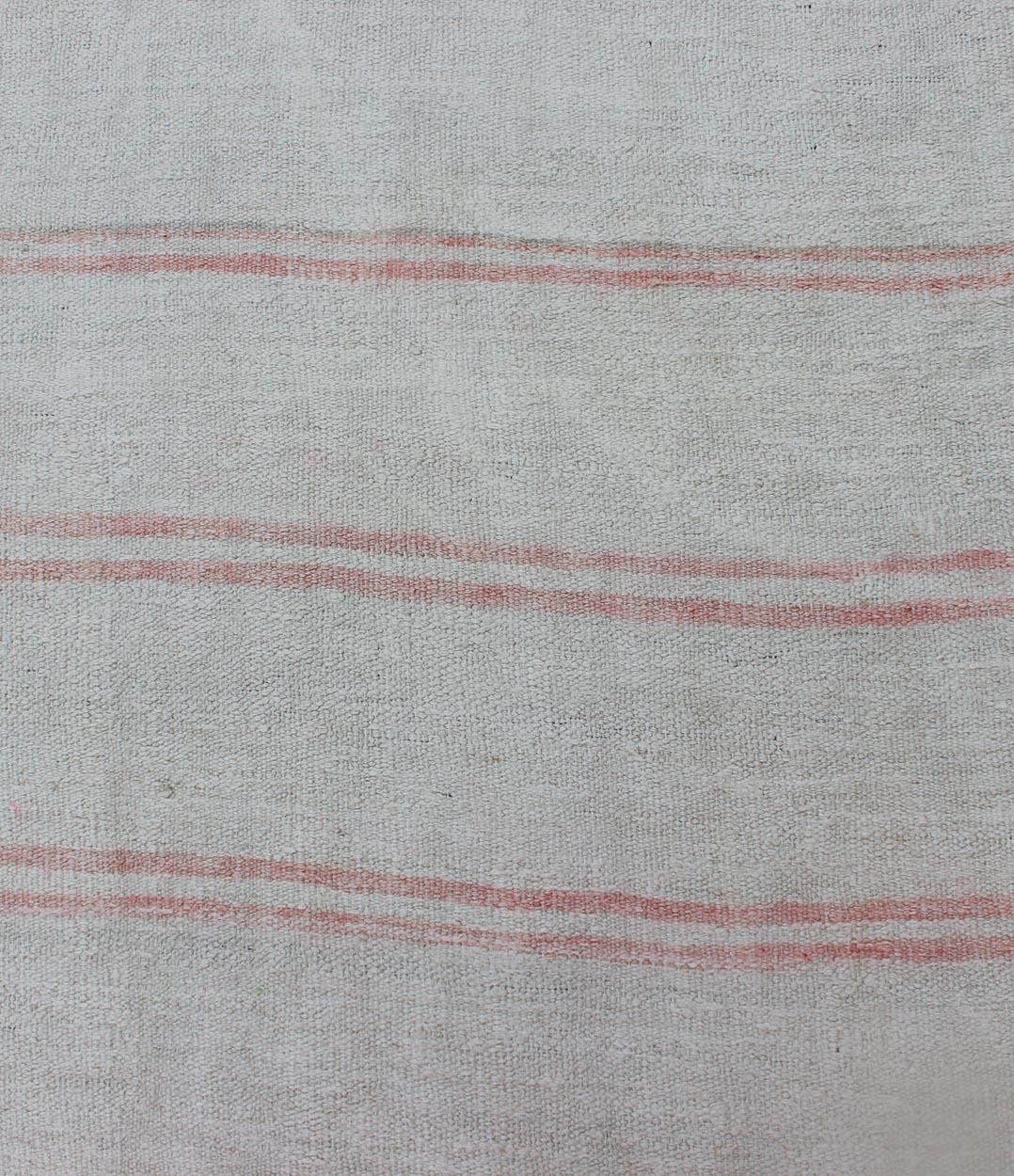 Wool Vintage Turkish Kilim Runner with Stripes in Light Coral and Neutral Tones For Sale