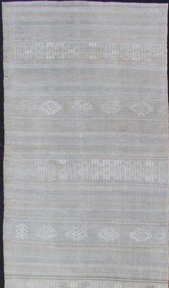 Vintage Turkish Kilim Runner with Stripes in Light Grey and Muted Tones