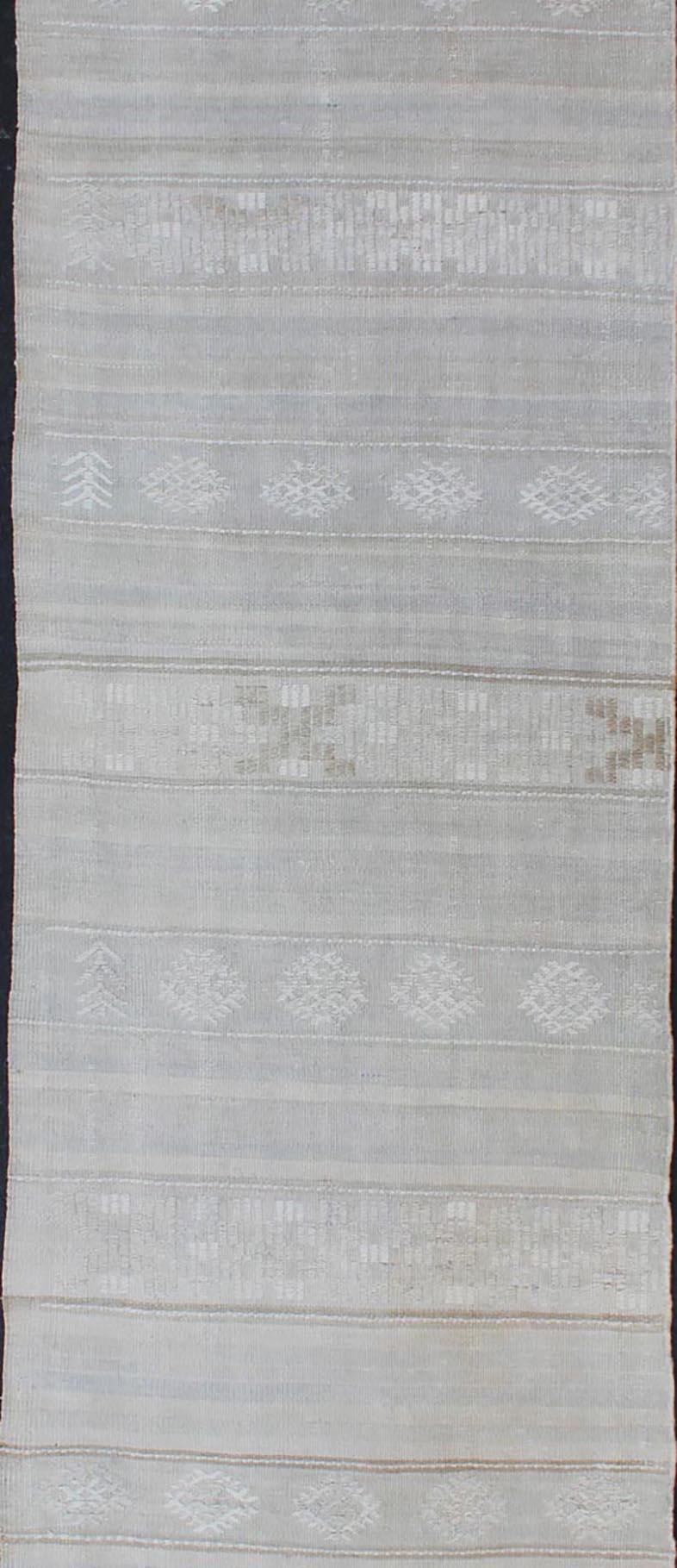Vintage Turkish Kilim Runner with Stripes in Light Grey and Muted Tones In Good Condition For Sale In Atlanta, GA