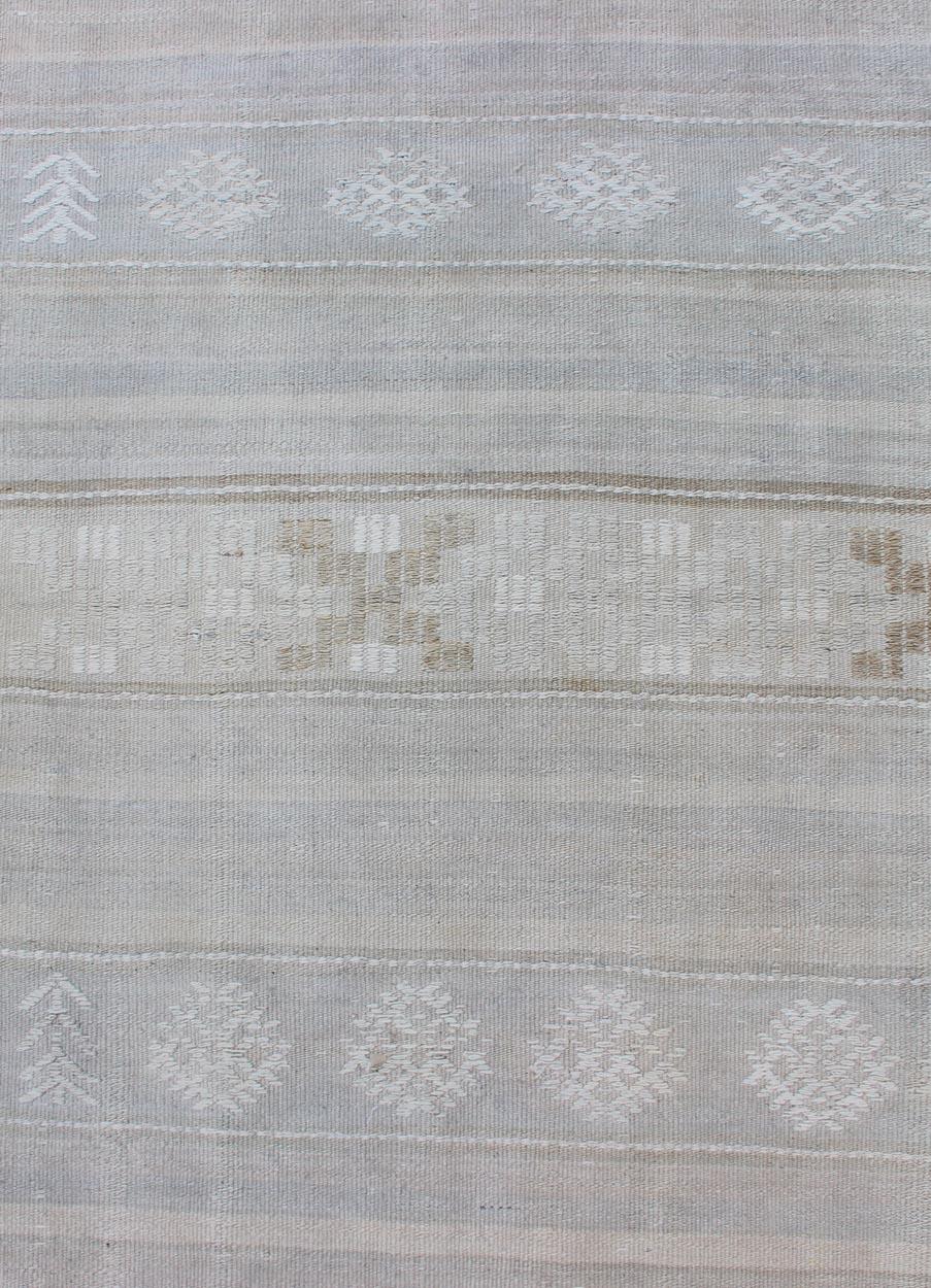 Vintage Turkish Kilim Runner with Stripes in Light Grey and Muted Tones For Sale 1