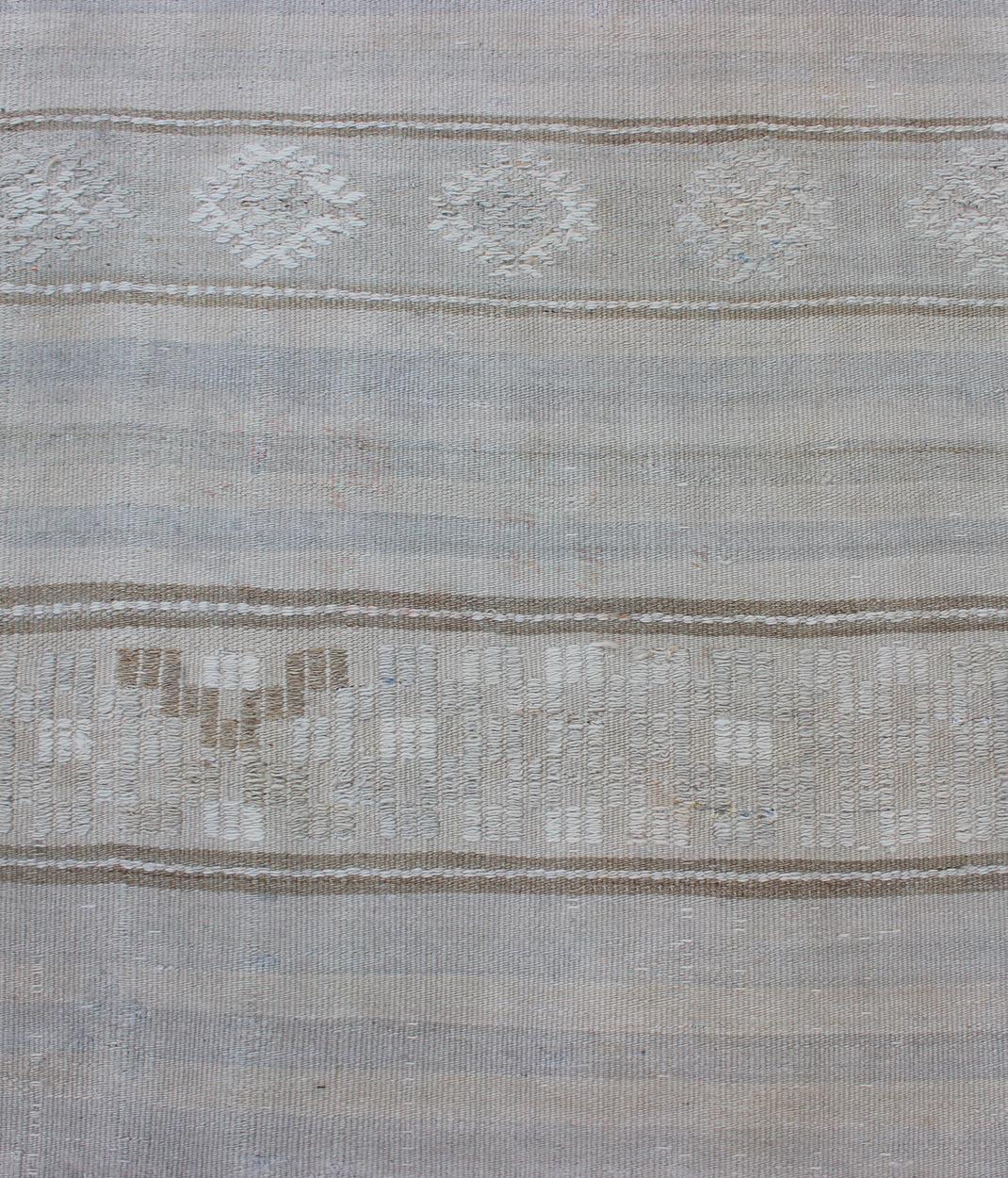 Vintage Turkish Kilim Runner with Stripes in Light Grey and Muted Tones For Sale 2