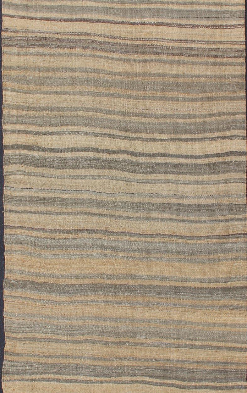 Vintage Turkish Kilim Runner with Stripes in Light Tan and Neutral Tones In Good Condition For Sale In Atlanta, GA